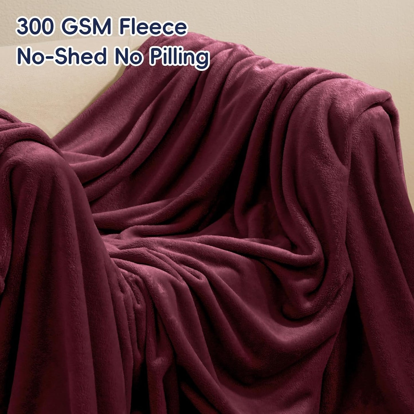 PHF Ultra Soft Fleece Blanket Twin Size, No Shed No Pilling Luxury Plush Cozy 300GSM Lightweight Blanket for Bed, Couch, Chair, Sofa Suitable for All Season, 66" x 90", Wine Red/Burgundy