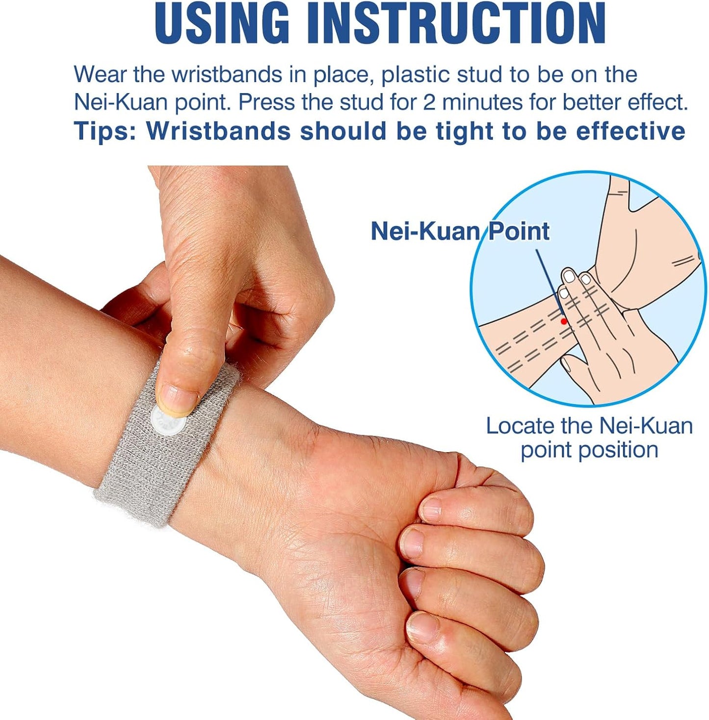 Motion Sickness Bands Anti Nausea Wristband for Adult and Kids Morning Sickness Relief for Pregnant Women Acupressure Nausea Relief for Car, Sea, Air Sickness - 3 Pairs Grey, Black, Blue
