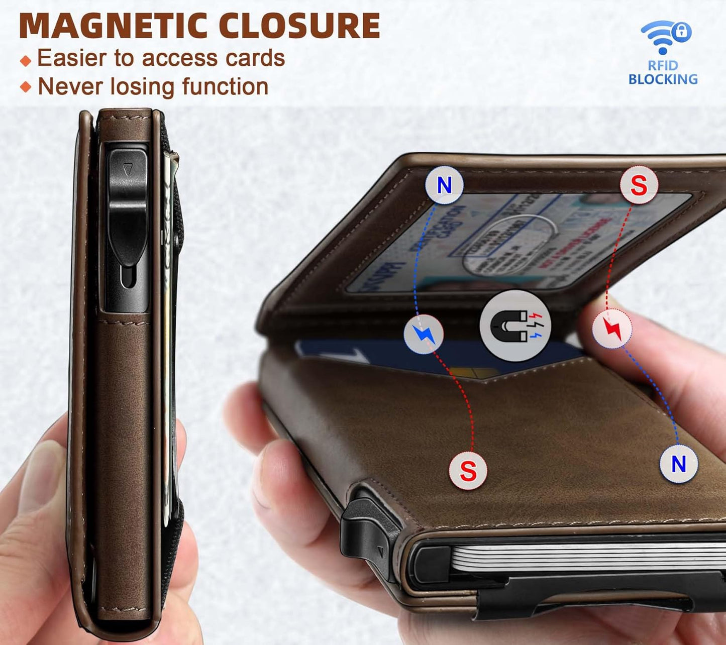 BULLIANT Men Wallet,Money Clip Wallet Slim For Gift Men 9Cards-Metal Credit Card Case in Magnetic Leather Flip