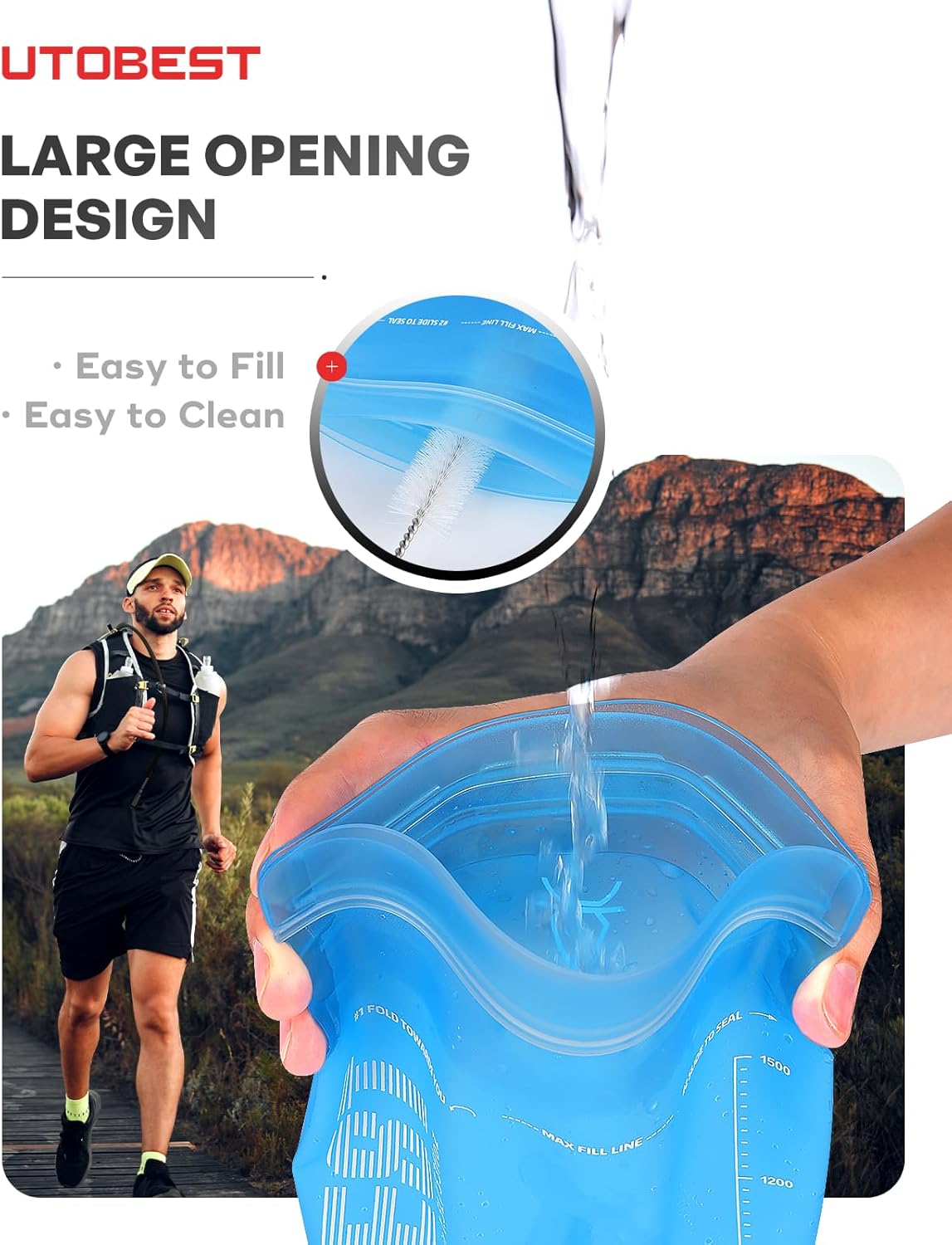 Hydration Bladder,TPU Water Bladder,Water Bladder for Hiking Backpack,BPA Free,Wide Opening,Leak-Proof,Water Reservoir for Hiking Cycling Camping Running