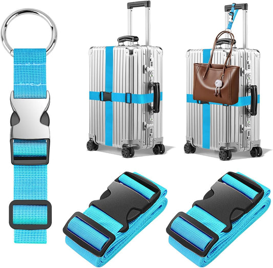 BILIONE 3Pcs Luggage Straps Set - 2 Suitcase Straps 70'' Long and 1 Add A Bag Strap, Adjustable Luggage Identifiers Nylon Travel Belt