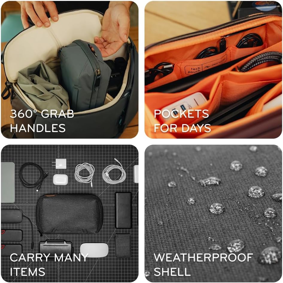Peak Design Tech Pouch, Kelp, Electronics Organizer for Travel or Everyday Carry, Origami-Style Storage, Cable Pass-Through, Weatherproof Recycled Nylon, Gear Carry Bag for Men and Women