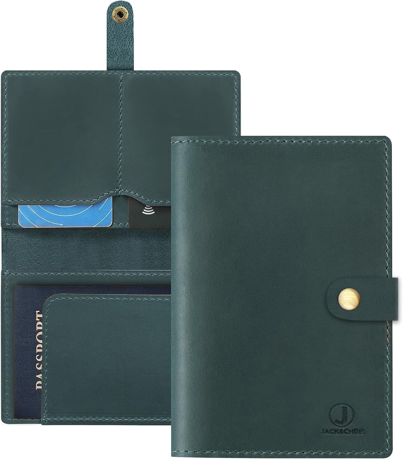 Jack&Chris Genuine Leather Passport Holder For Travel, RFID Blocking Handmade Passport Holder with Card Case Organized & Safe, Quality Travel Essentials for Women and Men for Gifting, Blue