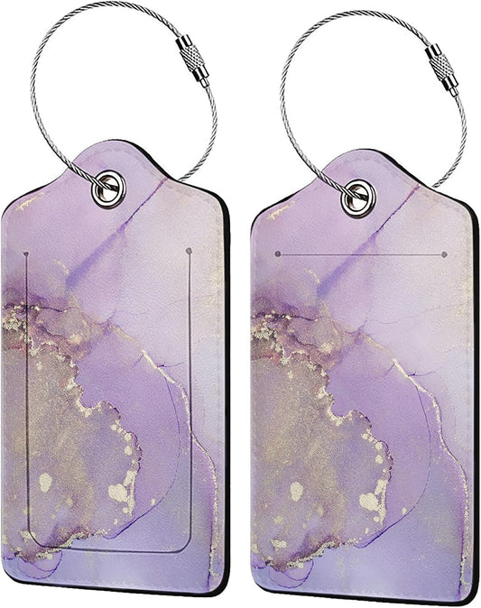 Light Purple Marble Luggage Tag Personalized Luggage Tags for Suitcases,Leather Bag Tags for Backpacks Handbag with Name ID Label Travel Essentials Baggage Tags 2 Pack