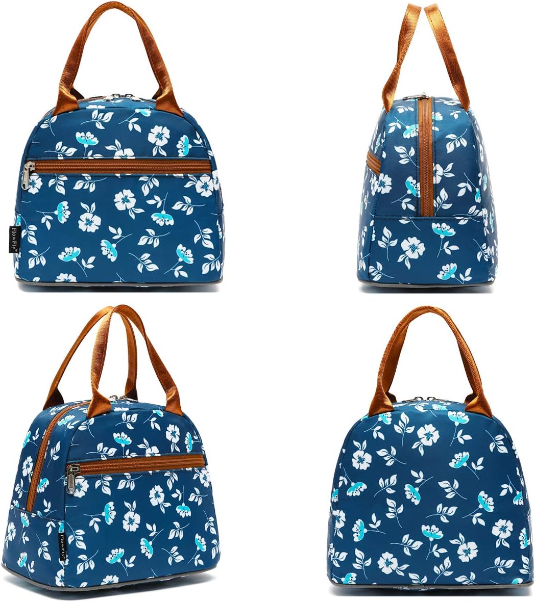 FlowFly Insulated Lunch Cooler Bag - Tote Bag Organizer for Women/Men, Floral#White