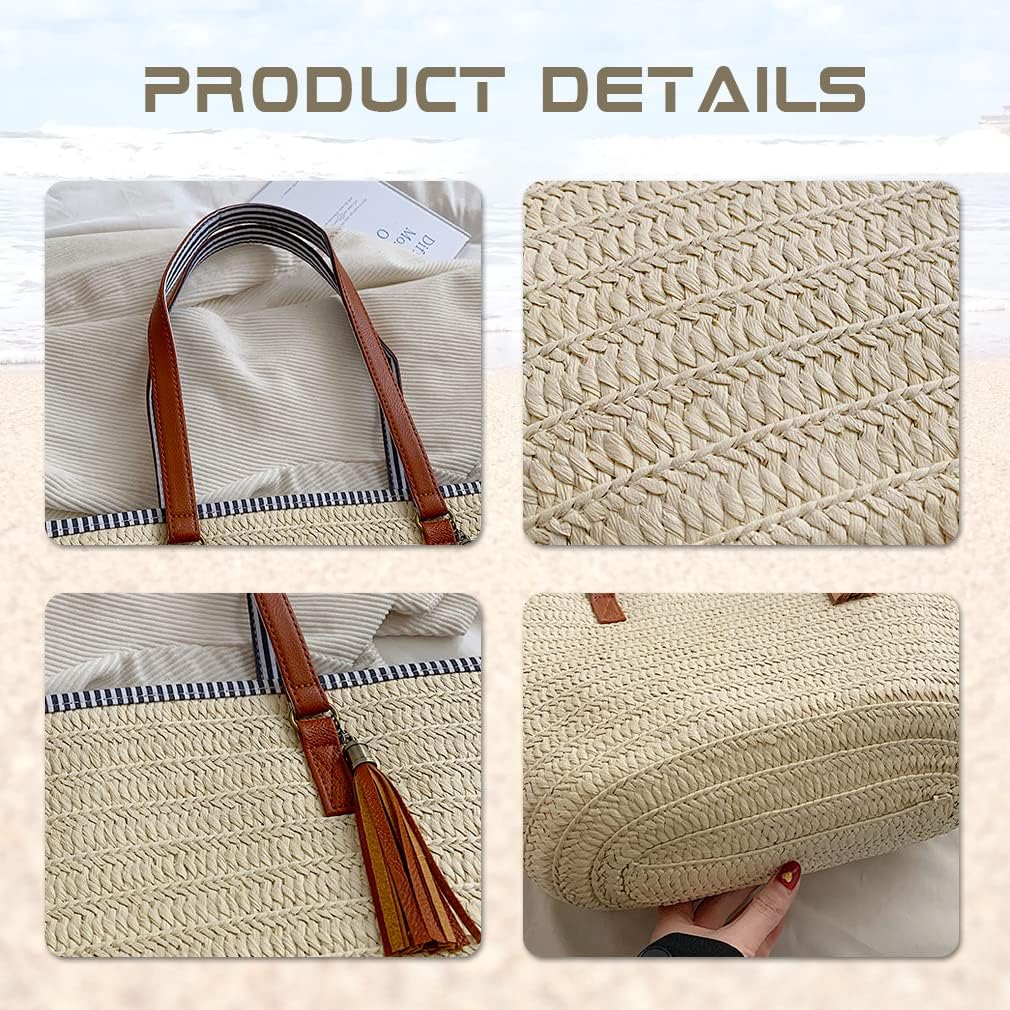 Pahajim Straw Beach Bags Tote Tassels Bag Hobo Summer Handwoven Shoulder Bags