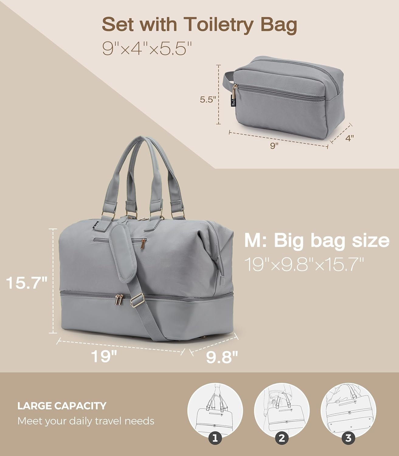 Weekender Bags for Women, Large Travel Duffel Bag with Shoes Compartment, Carry On Overnight Tote Bags with Toiletry Bag
