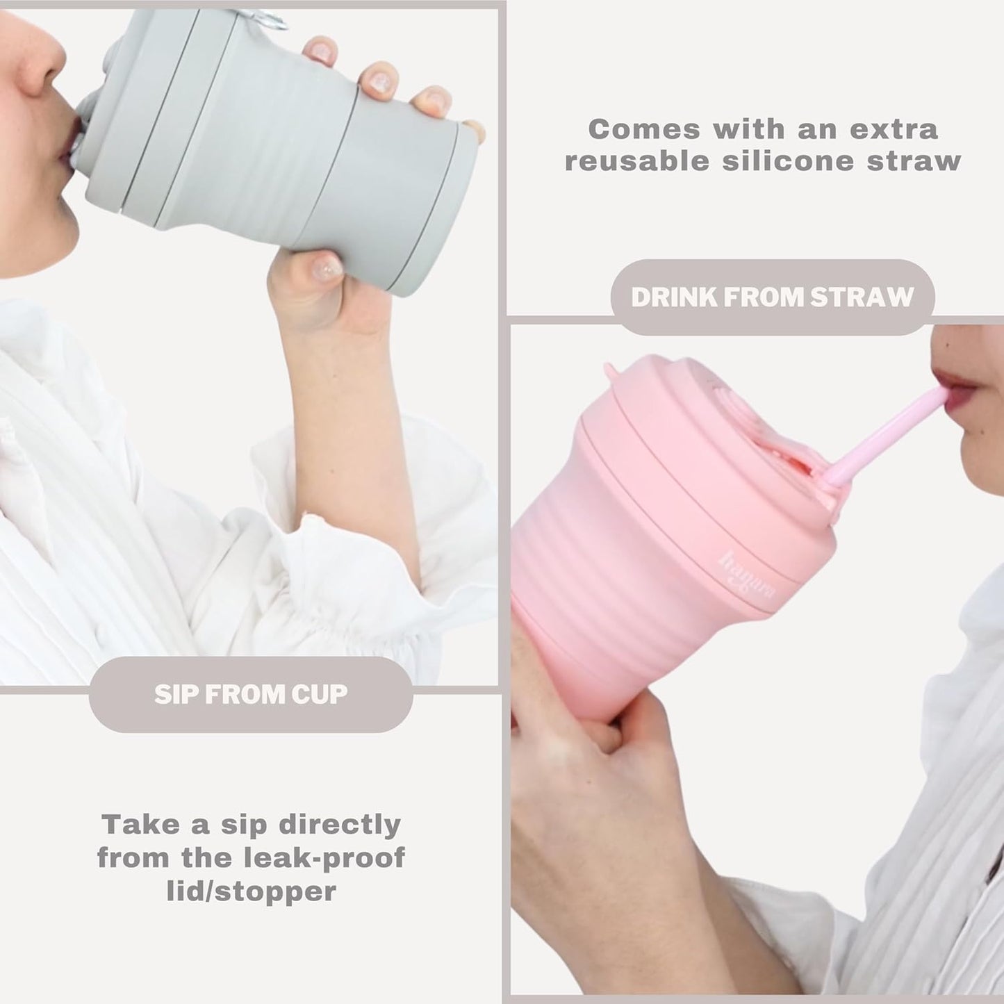 Collapsible Cup with Reusable Straw – 18 Oz (550 Ml), Portable Travel Mug, BPA-Free, Leak-Proof, Microwave & Dishwasher Safe, Multi-Purpose for Hot & Cold Drinks – Gray