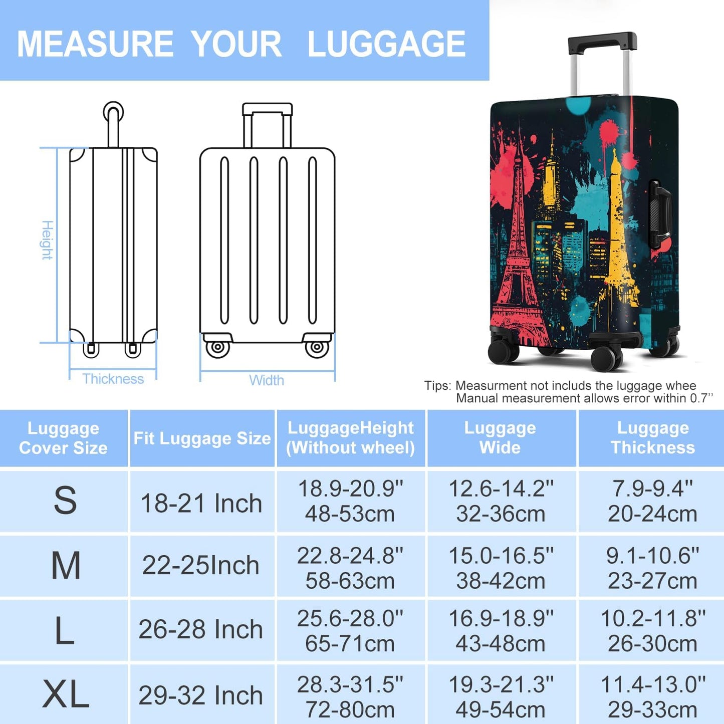 Luggage Cover Washable Suitcase Protector Anti-scratch Suitcase cover Fits 20-34 Inch Luggage (Tower-4, S(20-22inch suitcase))