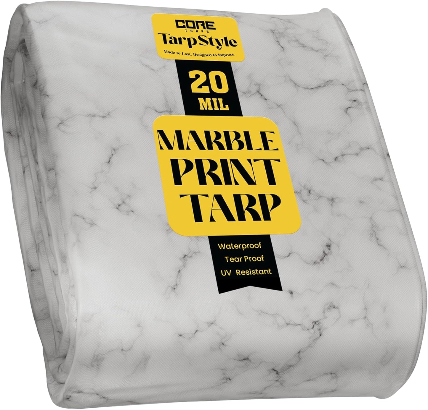Core Tarps Extreme Heavy Duty 20 Mil Tarp Cover, Waterproof, UV Resistant, Rip and Tear Proof, Poly Tarpaulin with Reinforced Edges for Roof, Camping, Patio, Pool, Boat (Marble/White 12′ X 12′)