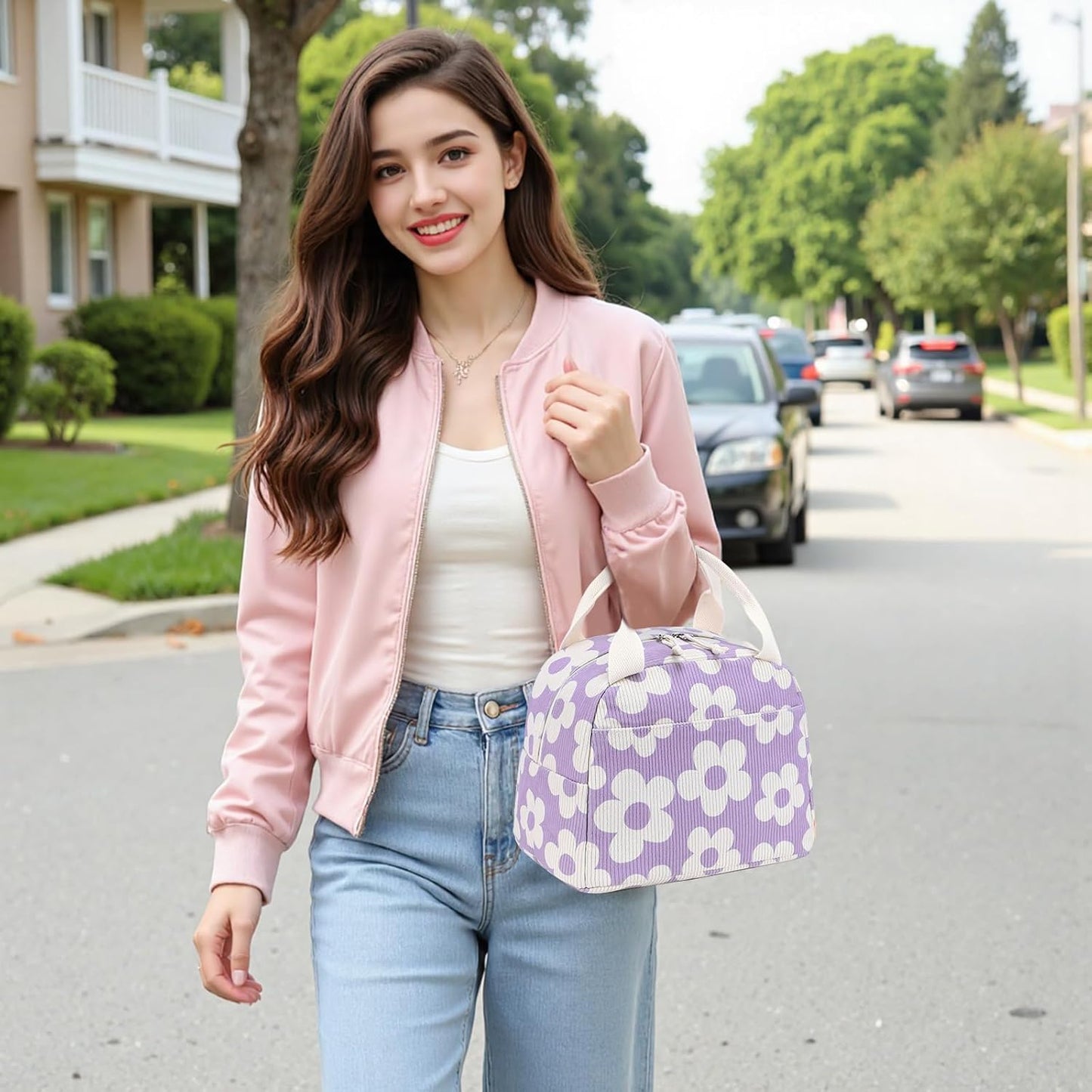 Bluboon Lunch Bag for Women Men Cute Corduroy Lunch Tote Bags Reusable Insulated Lunch Box Large Capacity Reusable Insulated Cooler for Work Picnic or Travel