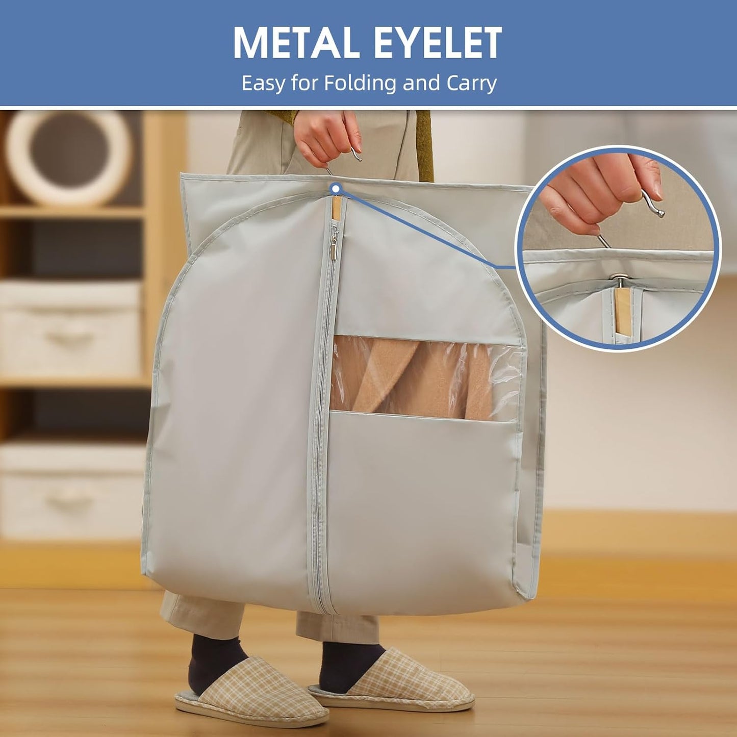 43" Garment Bags for Hanging Clothes, Suit Bags for Closet Storage and Travel, Grey Suit Cover Bags with Clear Window for Coats, Jackets, Shirts (2 Packs)
