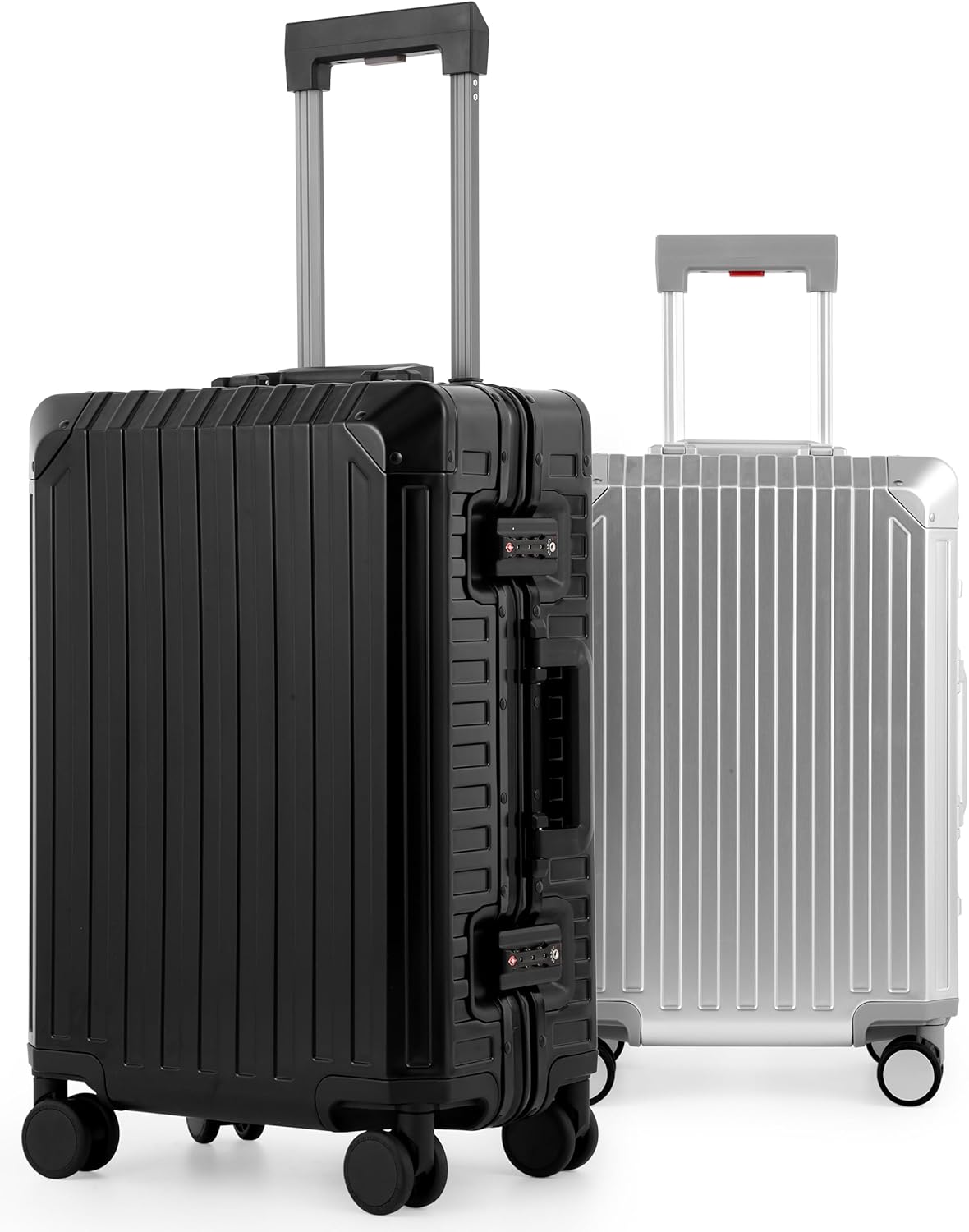 Mvst Luggage Premium All Aluminum Magnesium Carry On 20'' Lightweight Metal,Suitcase with Spinner Wheels Built-in Toiletry Set, Luggage Protector（silvery） (Black, 20inch)
