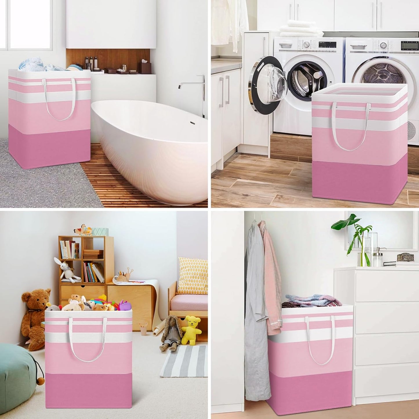 HomeHacks 2 Pack Large Laundry Baskets, Waterproof, Freestanding Laundry Hampers, Collapsible Clothes Hamper with Reinforced Handles in Laundry, College Dorm, Bathroom, Bedroom (Blue+Pink, 125Lx2)