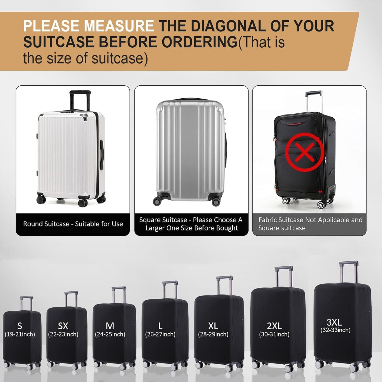Travel Luggage Cover Suitcase Protector Scratch-Resistant Fit 19-31 Inch Suitcase, Not Included Suitcase (Black, S(19-21inch))