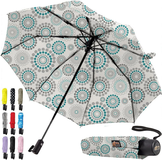 GORILLA GRIP Strong Stick Umbrella for Rain, Compact Travel One-Click Automatic Open Close, Lightweight, Portable, US Designed Reinforced Fiberglass Ribs, Wind Resistant, Easy Collapse, Spiral