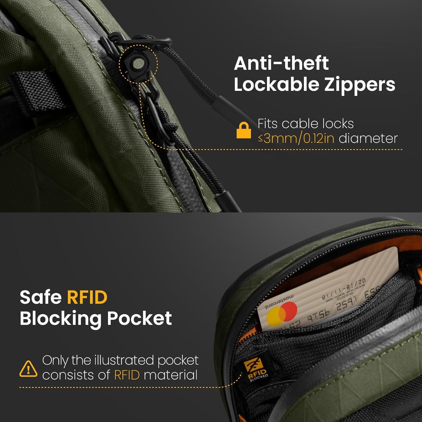 tomtoc Aviator-T37 X-Pac Travel Crossbody RFID Blocking Bag, Holds 4-6 Passports with Anti-theft Lockable Zippers, Multiple Pockets for Cards & Documents – Organizer for Daily Use