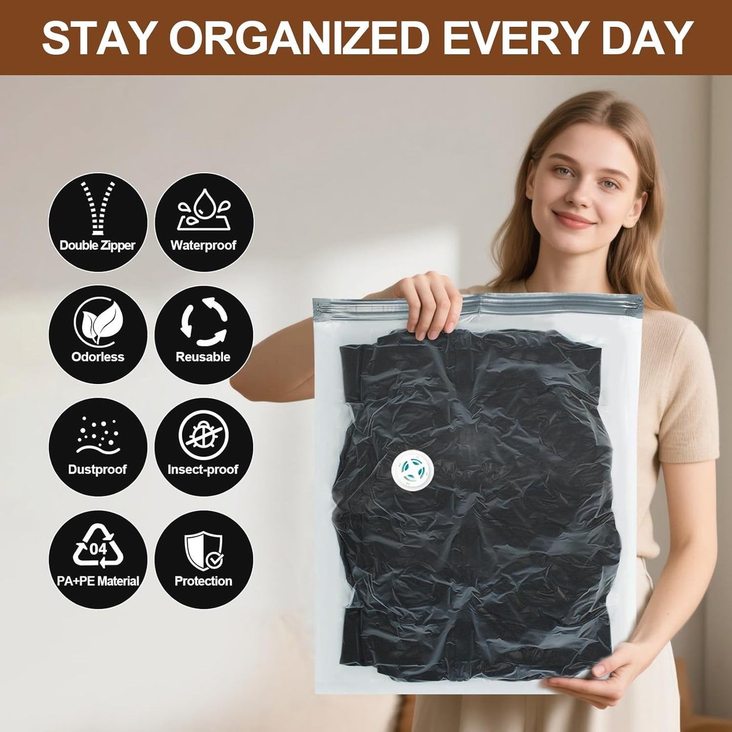 12 Pack Vacuum Storage Bags,Space Saver Bags for Clothing,Comforters,and Bedding,Includes 2 Jumbo, 2 Large, 2 Medium, 2 Small/4 Roll Bags,Compression for Closet & Travel, With Electric Pump