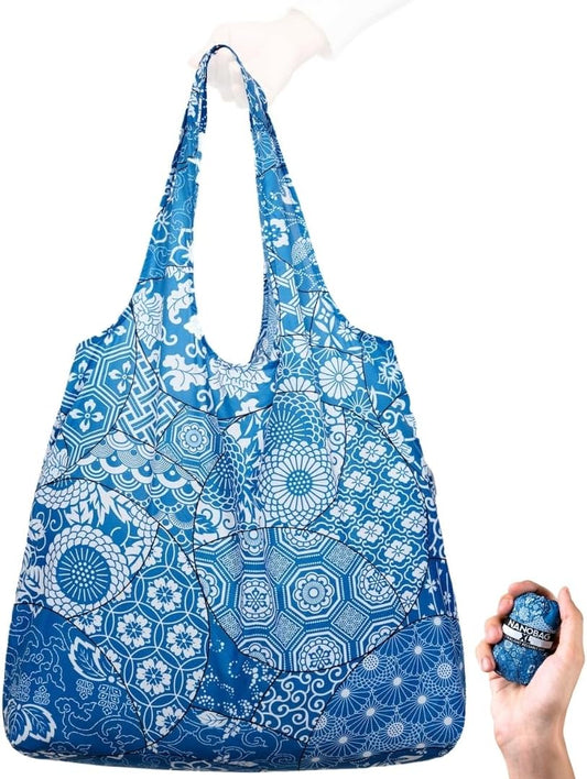 Nanobag Ultra-Lightweight Heavy Duty Foldable Tote for Women & Men, Reusable Grocery & Travel Bag, Packable Collapsible Compact Market Essential (XL Psychedelic)