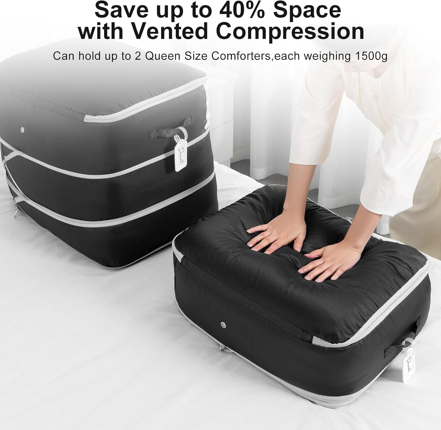 Comforter Storage Bag - Large Capacity Blanket Storage Bags 3-Layer Ultra Space Saving Self Compression Organizer, Washable Compression Bags for Storage Comforter Blanket, 6-Pack, Black