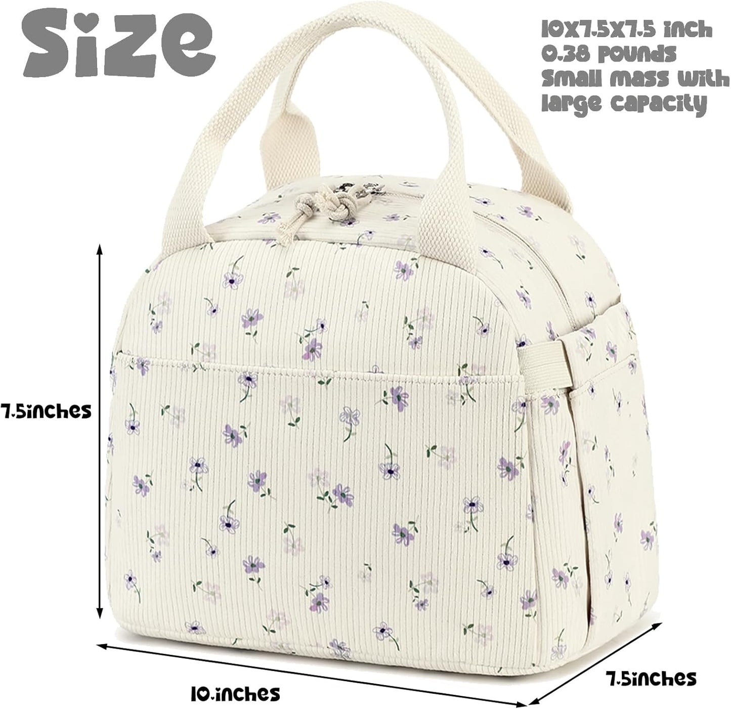 Bluboon Lunch Bag for Women Men Cute Corduroy Lunch Tote Bags Reusable Insulated Lunch Box Large Capacity Reusable Insulated Cooler for Work Picnic or Travel