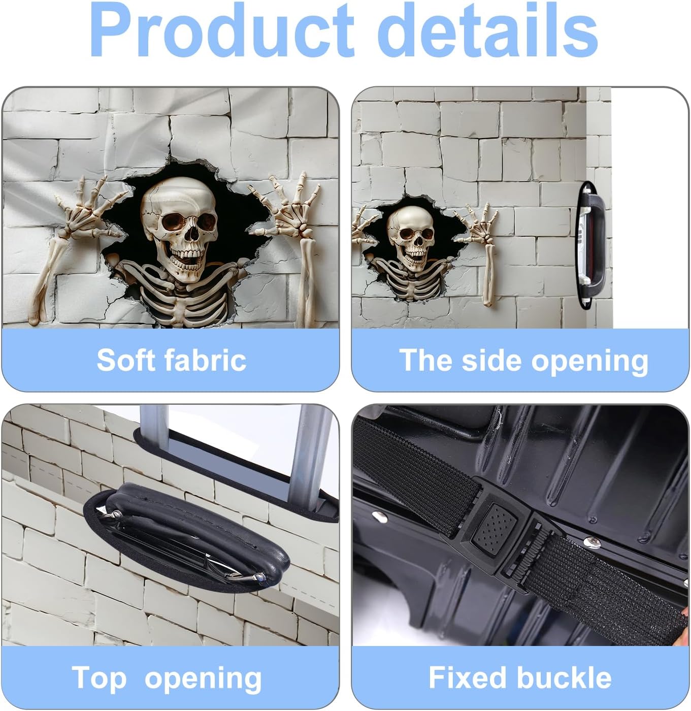 Luggage Cover Washable Suitcase Protector Anti-Scratch,Stretchable Fit for 20-34Inch Luggage Durable Travel Bag Cover with Zipper Closure (Skull, XL(fits 32-34Inch suitcase))