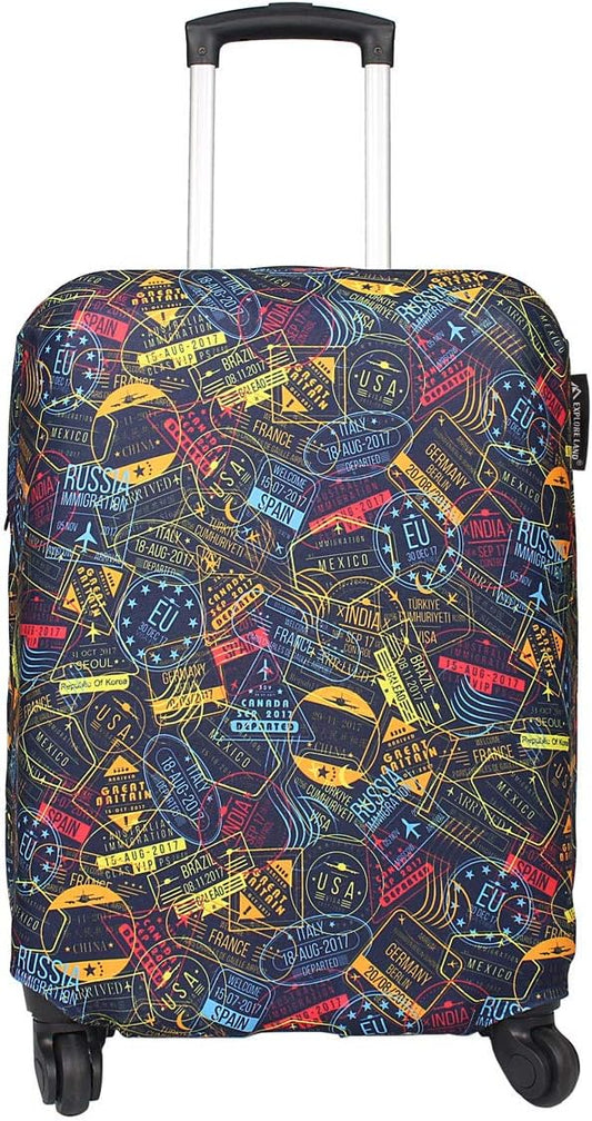 Explore Land Travel Luggage Cover Suitcase Protector Fits 23-26 Inch Case (Stamp, M)