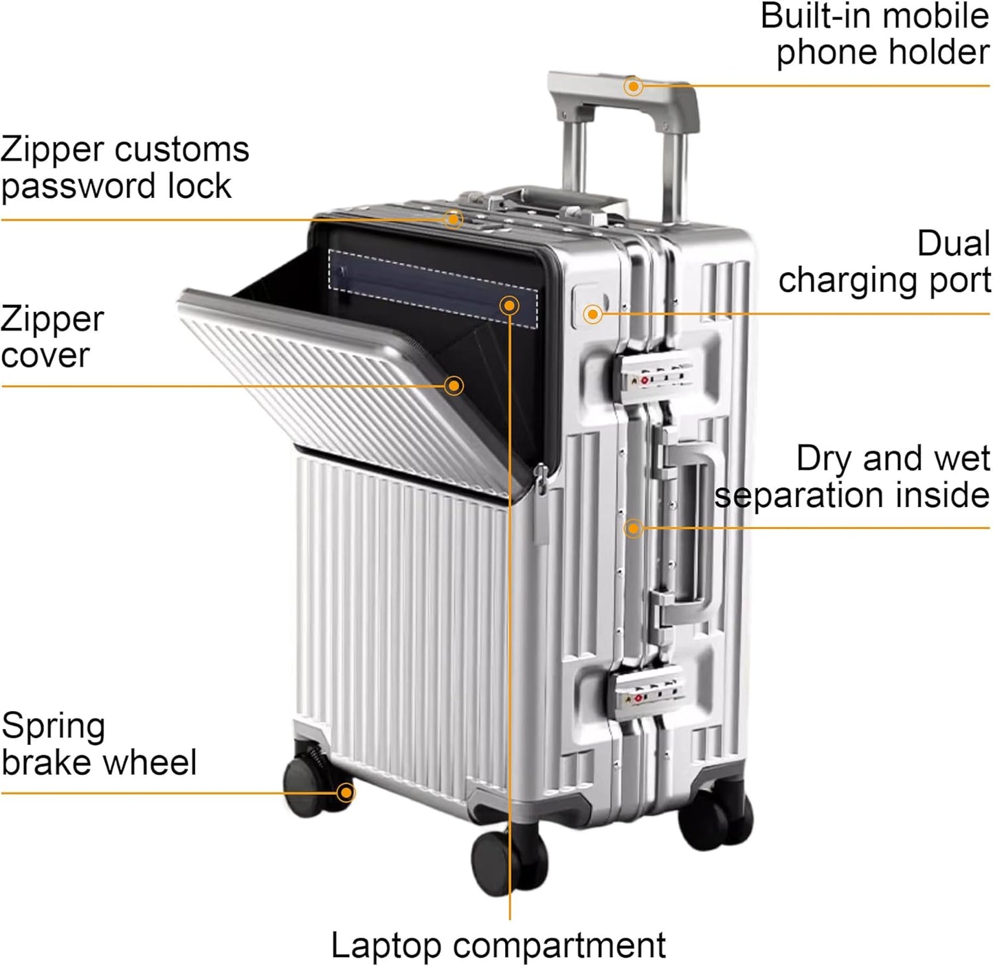 Zipperless Luggage, 22x14x9 Aviation Certified, Polycarbonate Aluminum Hardshell, Expandable Carry-On Luggage with Spinner Wheels, Hardshell Luggage, 20 Inch Cabin