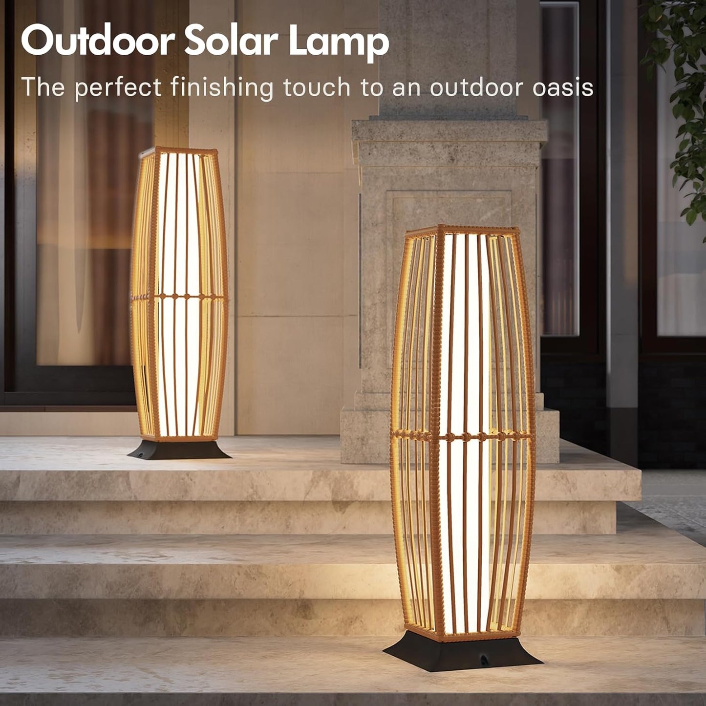 Grand patio Outdoor Floor Lamp Solar Powered Lantern Waterproof Wicker Boho Deck Lights for Garden Porch Decor, Large Taurus