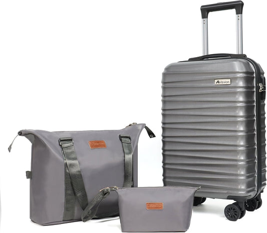 Luggage Set 3 Piece Luggage Set ABS hardshell Spinner Wheels Luggage Carry on Suitcase with Weekender bag & Toiletry bag(Grey)