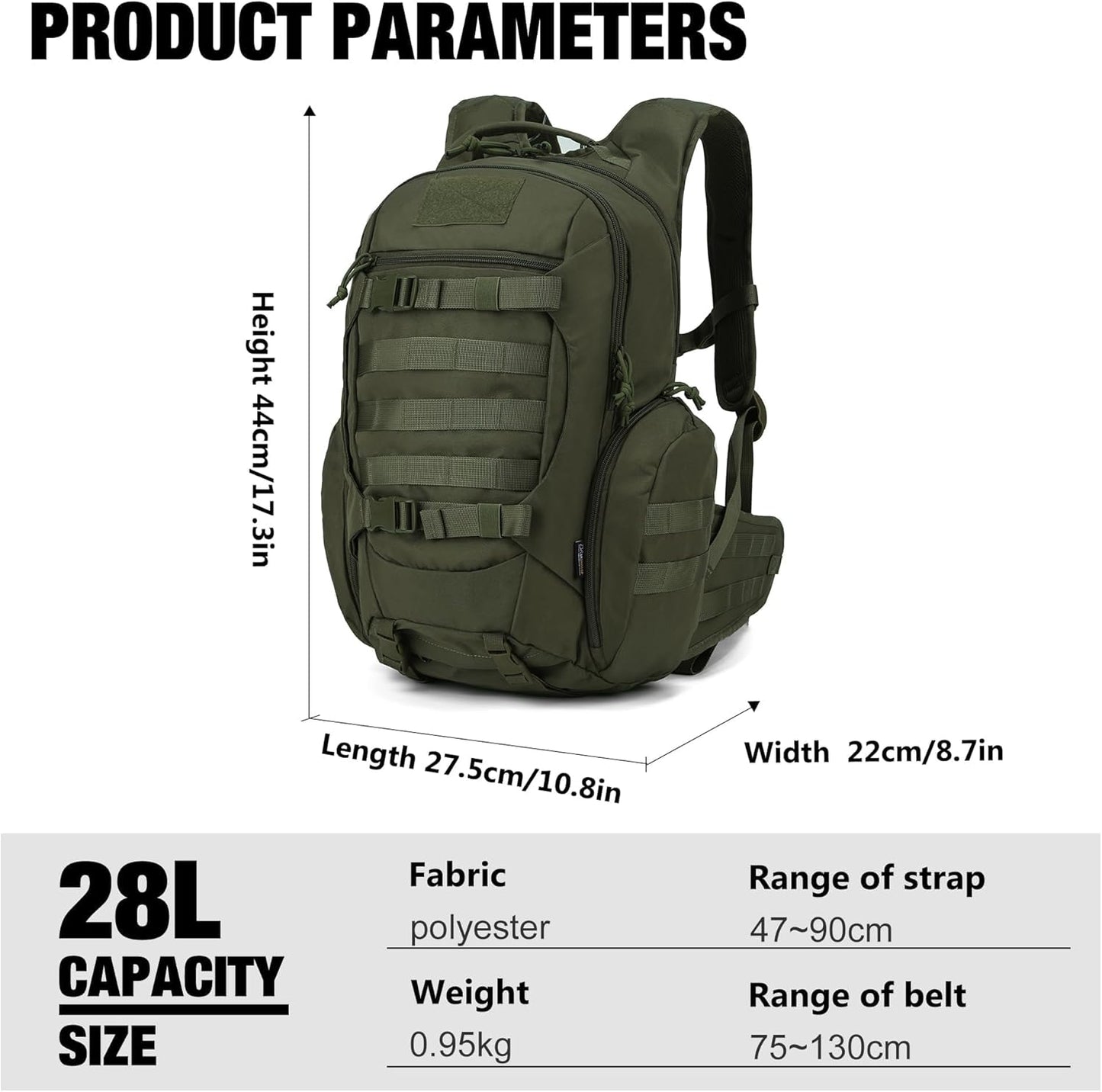 Mardingtop Tactical Molle Backpack for Men - 28L EDC Hiking & Motorcycle Backpack