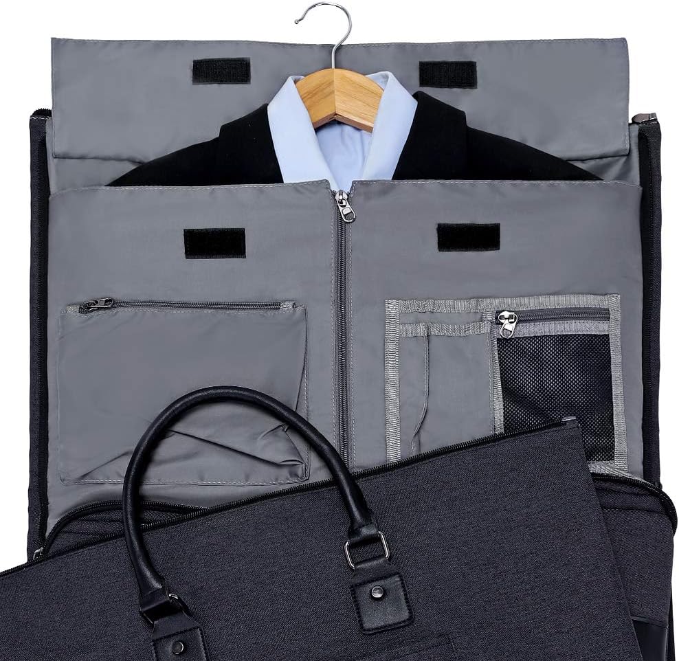 Modoker Convertible Garment Bag with Toiletry Bag, Carry On Garment Duffel Bag for Men Women Travel, Multi-Function Suit Bag 2 in 1 Hanging Suitcase, Black