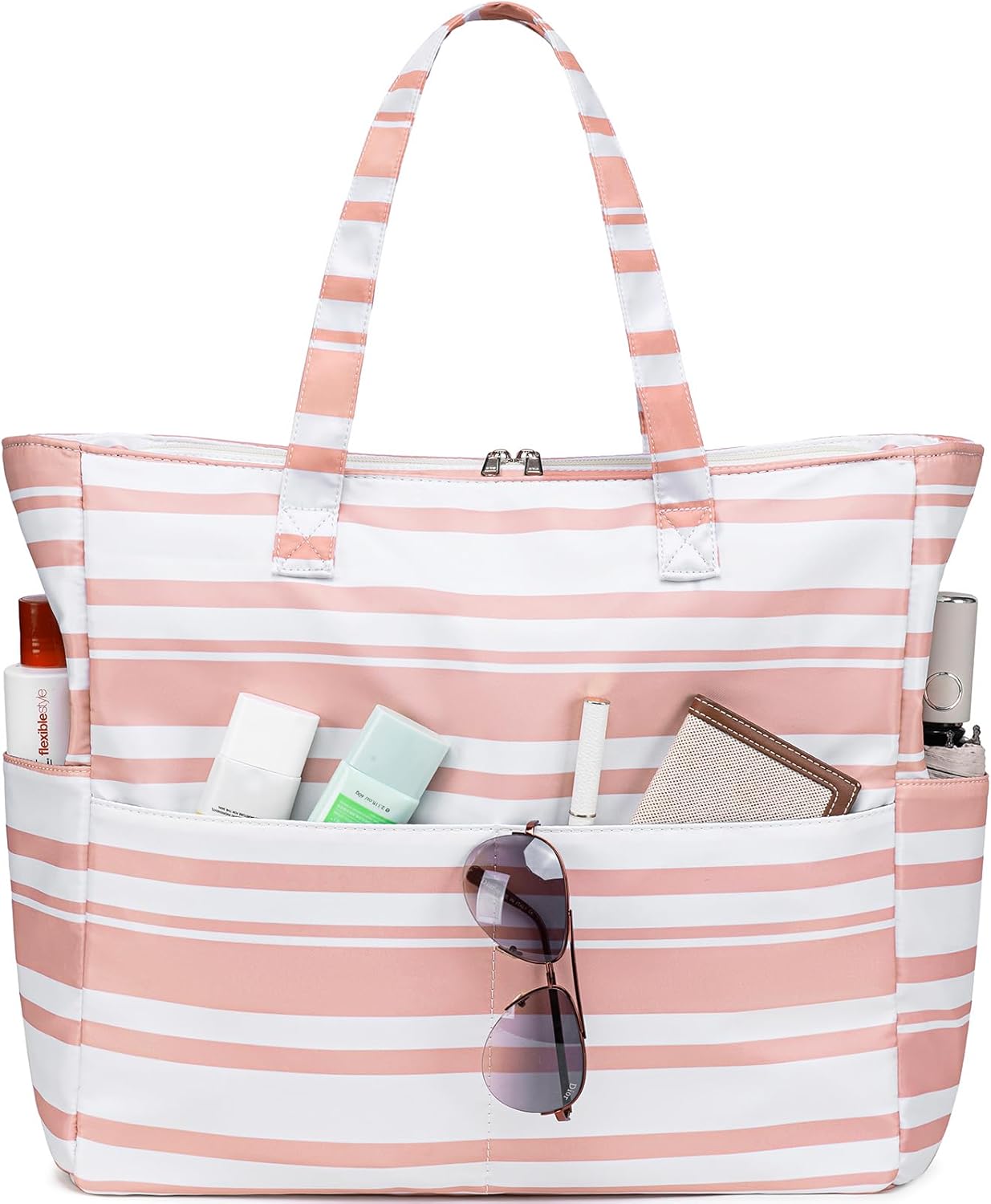 LEDAOU Beach Bag Waterproof Sandproof Women Tote Bag Pool Bag with Zipper for Gym Grocery Travel with Wet Pocket