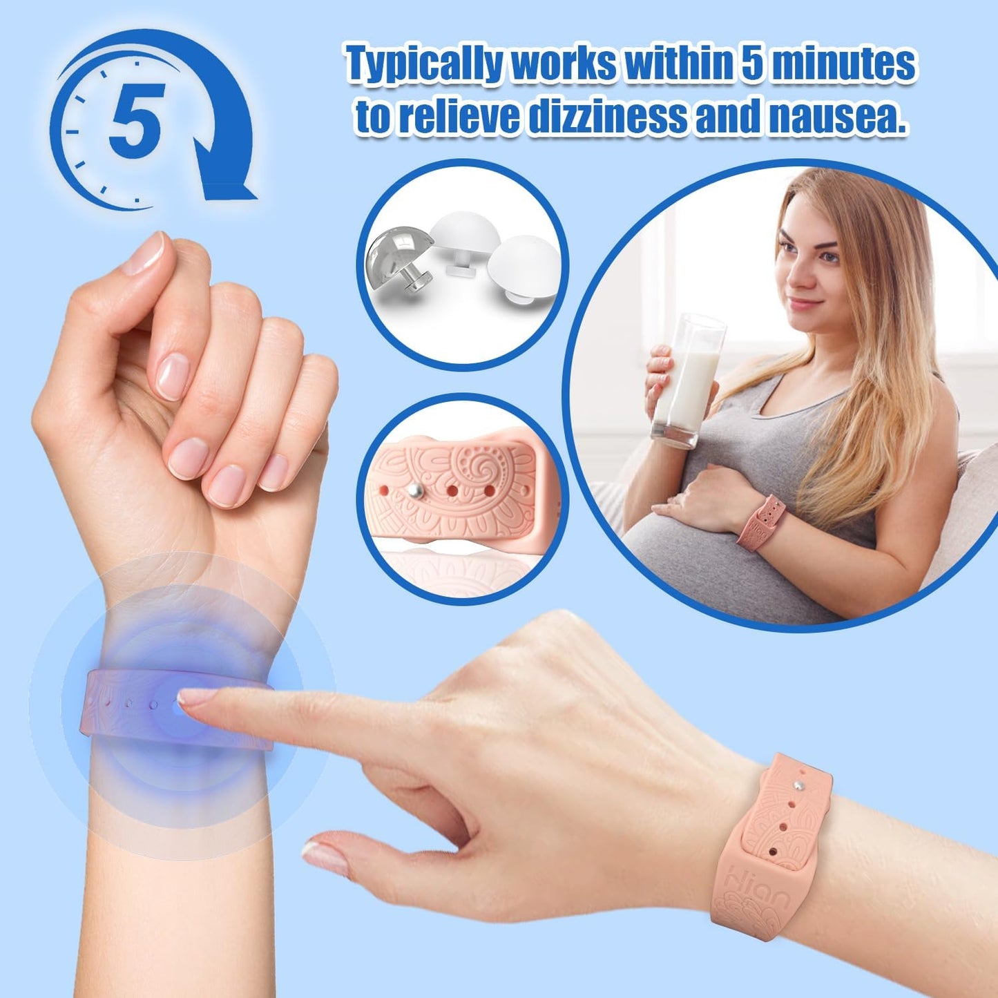Hion Motion Sickness Bracelets Sea Sickness Wristbands for Motion Sickness/Morning Sickness/Pregnancy Nausea Anti Nausea Wristband Acupressure Nausea Bands Motion Sickness Bands（3Pairs-Bule）