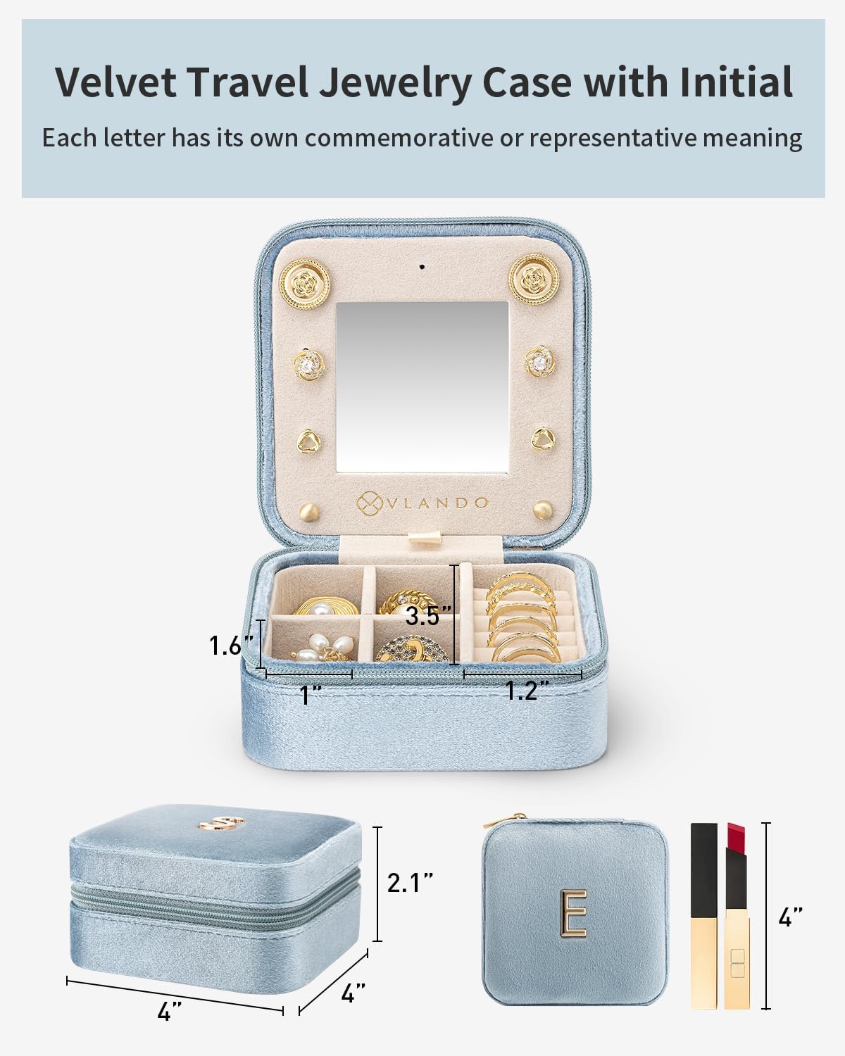 Vlando Teacher Must Haves, Personalized Initial Jewelry Case, Back to School Gift for Teacher, Teacher Appreciation Gifts, Teachers Day, Teacher Travel Jewelry Case with Initial - Letter E, Blue