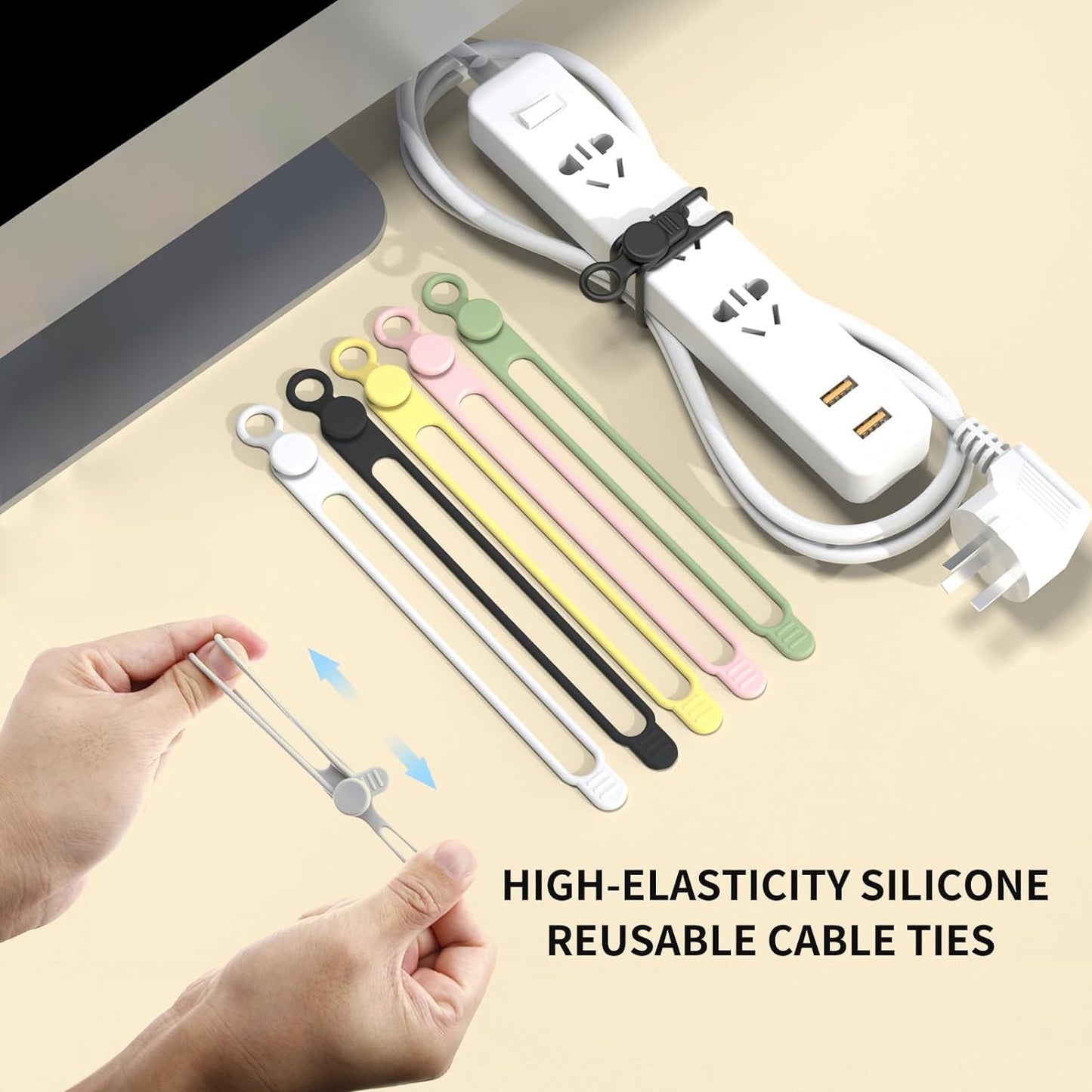 Silicone Cable Straps,10PCS 7.1"Cord Ties, Reusable Cable Ties，Travel Cord Organizer，Wire Organizer Ties for Kitchen,Home,School,Bundle Storage for Cables Etc（5 Colors）