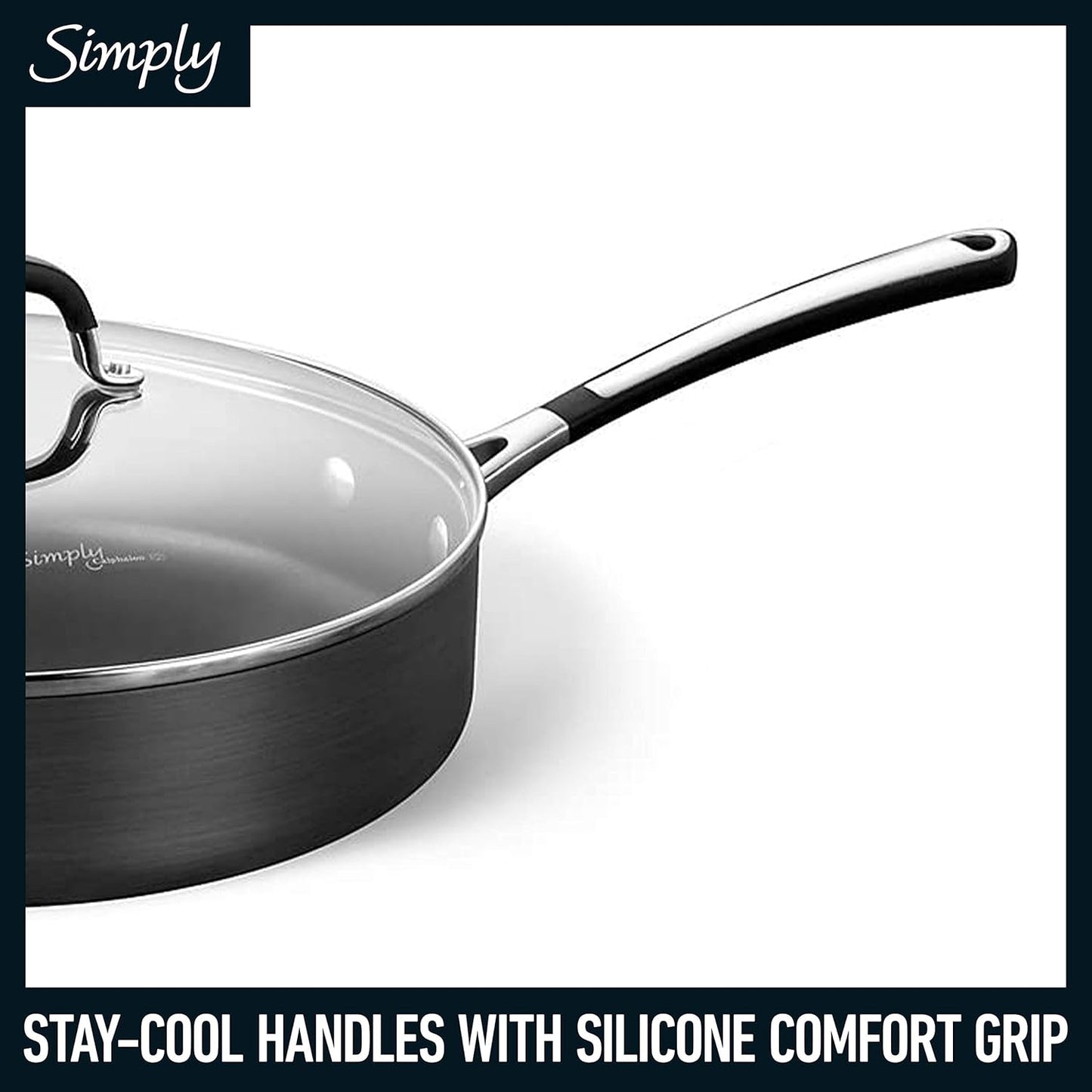 Calphalon 10-Piece Non-Stick Kitchen Cookware Set Black Pots & Pans with Stay-Cool Stainless Steel Handles Hard-Anodized Aluminum for Even Heating