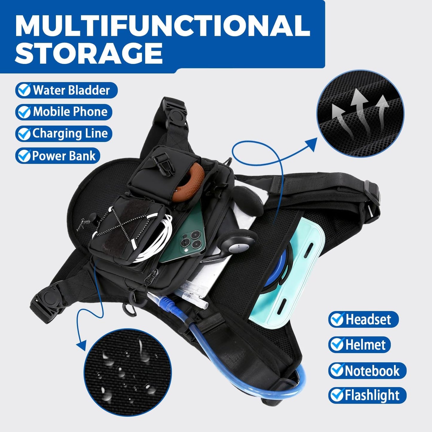USA Original Patent Running Hydration Vest Backpack, Lightweight Chest Pack with 2.0L Water Bladder Bag Daypack for Hiking Running Cycling Race Marathon for Women Men