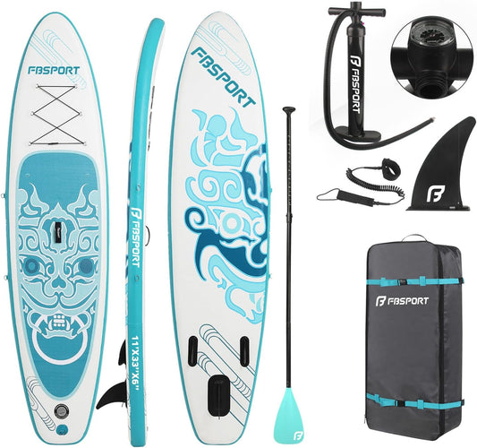 FBSPORT 11' Premium Stand Up Paddle Board, Yoga Board with Durable SUP Accessories & Carry Bag | Wide Stance, Surf Control, Non-Slip Deck, Leash, Paddle and Pump for Youth & Adult