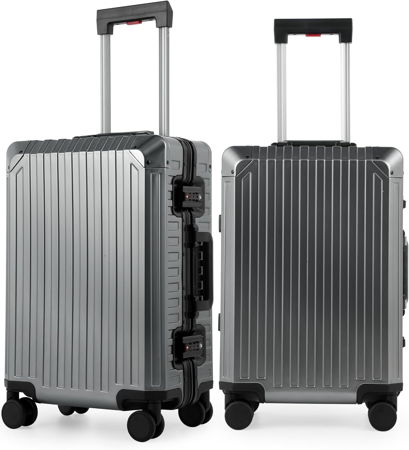 Mvst Luggage Premium All Aluminum Magnesium Carry On 20'' Lightweight Metal,Suitcase with Spinner Wheels Built-in Toiletry Set, Luggage Protector（silvery） (Grey, 20inch)