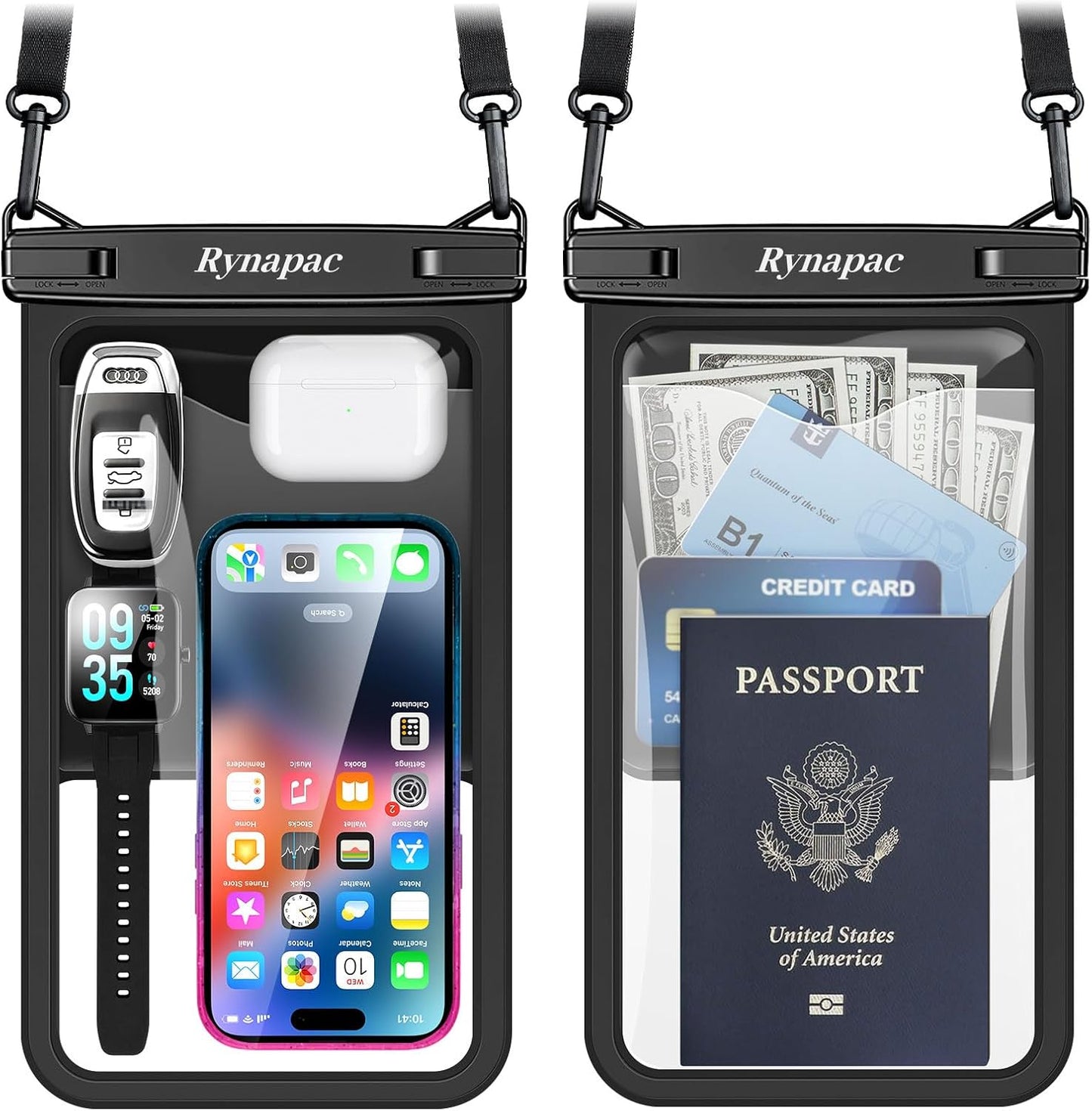 [Up to 10"] Large Waterproof Phone Pouch Bag - 2 Pack Waterproof Phone Case for iPhone 16 15 14 Pro Max Galaxy S25 S24 Ultra, IPX8 Cellphone Water Protector Pouch Beach Essentials Travel Must Haves