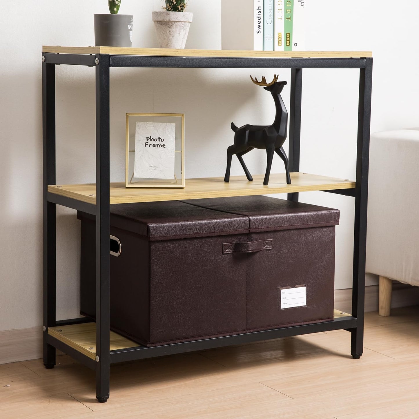 PRANDOM Collapsible Storage Box with Lid [1-Pack] Leather Fabric Foldable Storage Bin Organizer Container Basket Cube with Cover for Home Bedroom Closet Office Nursery Brown (22.8X15.7X11.8)