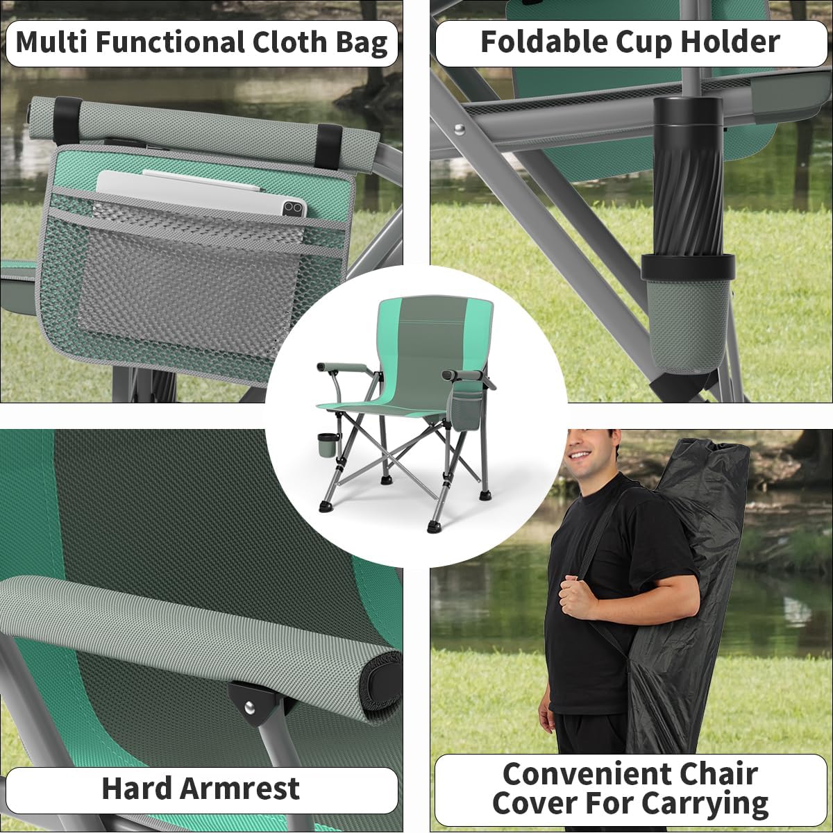 Oversized Camping Chair for Adults Heavy Duty,Heavy Duty Lawn Chair with Side Pockets，Outdoor Camping, Fishing, Beach,Hiking Foldable Camping Chair