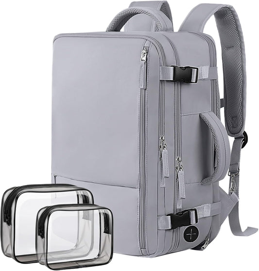 Hanples Extra Large Travel Backpack for Women as Person Item Flight Approved, 40L Carry On Backpack, 17 Inch Laptop Backpack, Waterproof Backpack, Hiking Backpack, Casual Bag (Gray)