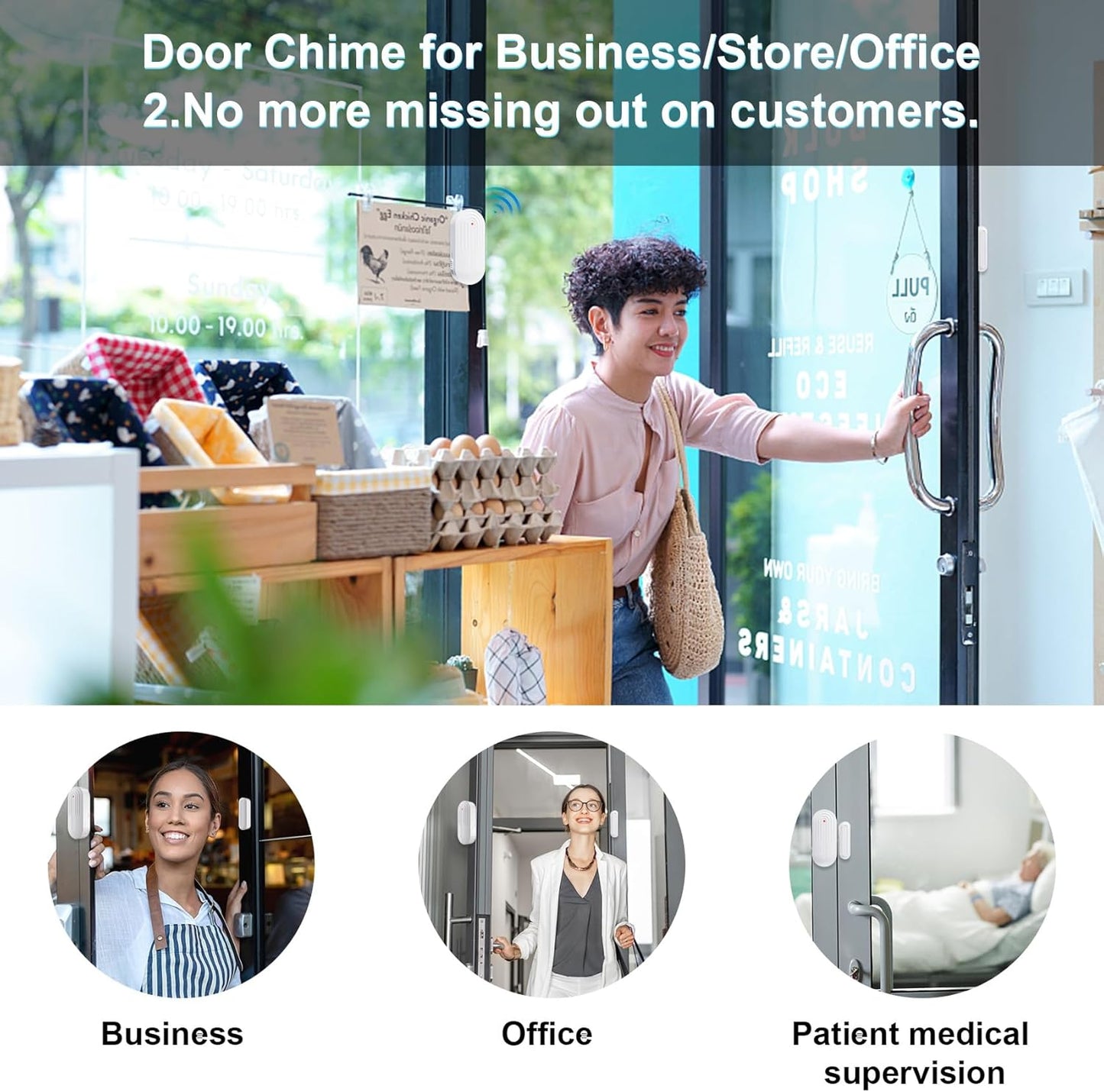 SanJie Door Sensor Chime for Door Opens, Business/Home/Office/Store, 500 FT Range, 26 Chimes, 5 Adjustable Volume, 3 Sensors + 2 Receivers