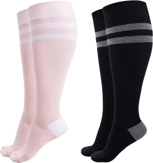 Momcozy Compression Socks for Women Wide Calf, 15-20mmHg Knee High Support Socks for Pregnancy, Nurses, Travel, Flying