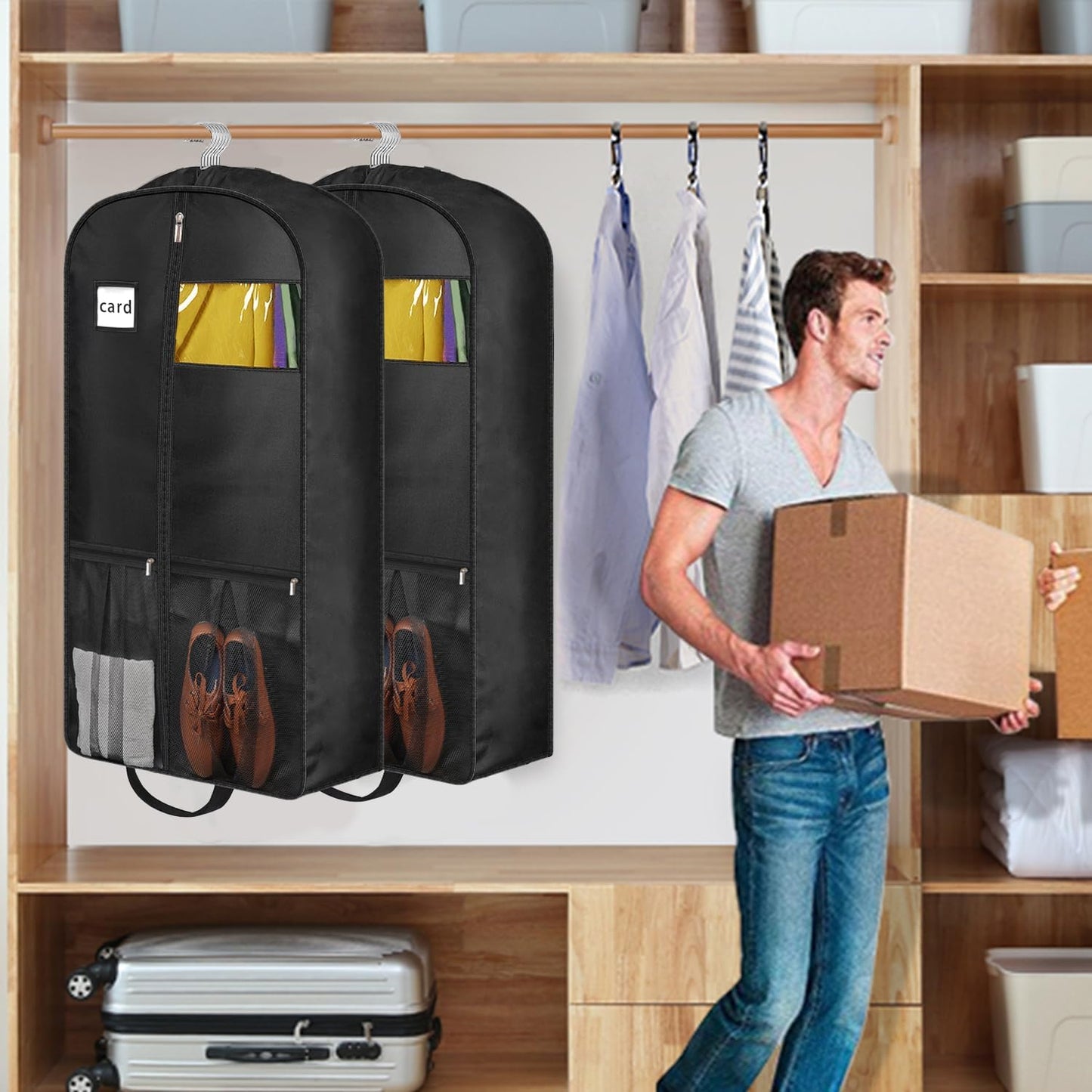 8" Gusseted Heavy Duty Garment Bags for Travel 43"" Suit Bags for Closet Storage Hanging Clothes Bag with Pockets Mens Suit Holder for Shirts, Coats, Dresses, 3 Pack