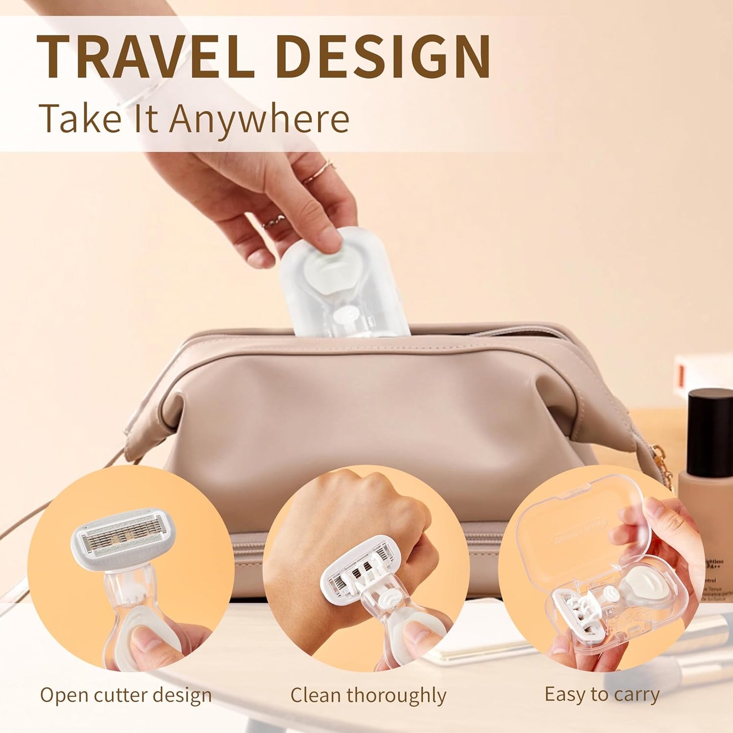Mini Razors for Women, Extra Smooth On The Go Razor with 1 Travel Case + 1 Handle + 5 Blade Refills + 1 Gift Box, 5 Blades Portable Body Razor for Shaving and Hair Removal (White)