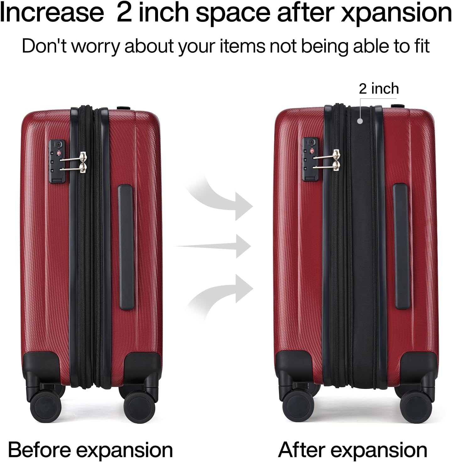Hanke Expandable Hardshell Luggage Sets 3 piece Carry On Luggage with Wheels Suitcases Lightweight Checked Tsa Luggage Rolling Large Suitcase Travel Luggage Bag Woman Men 20/24/29 Inch(Burgundy)