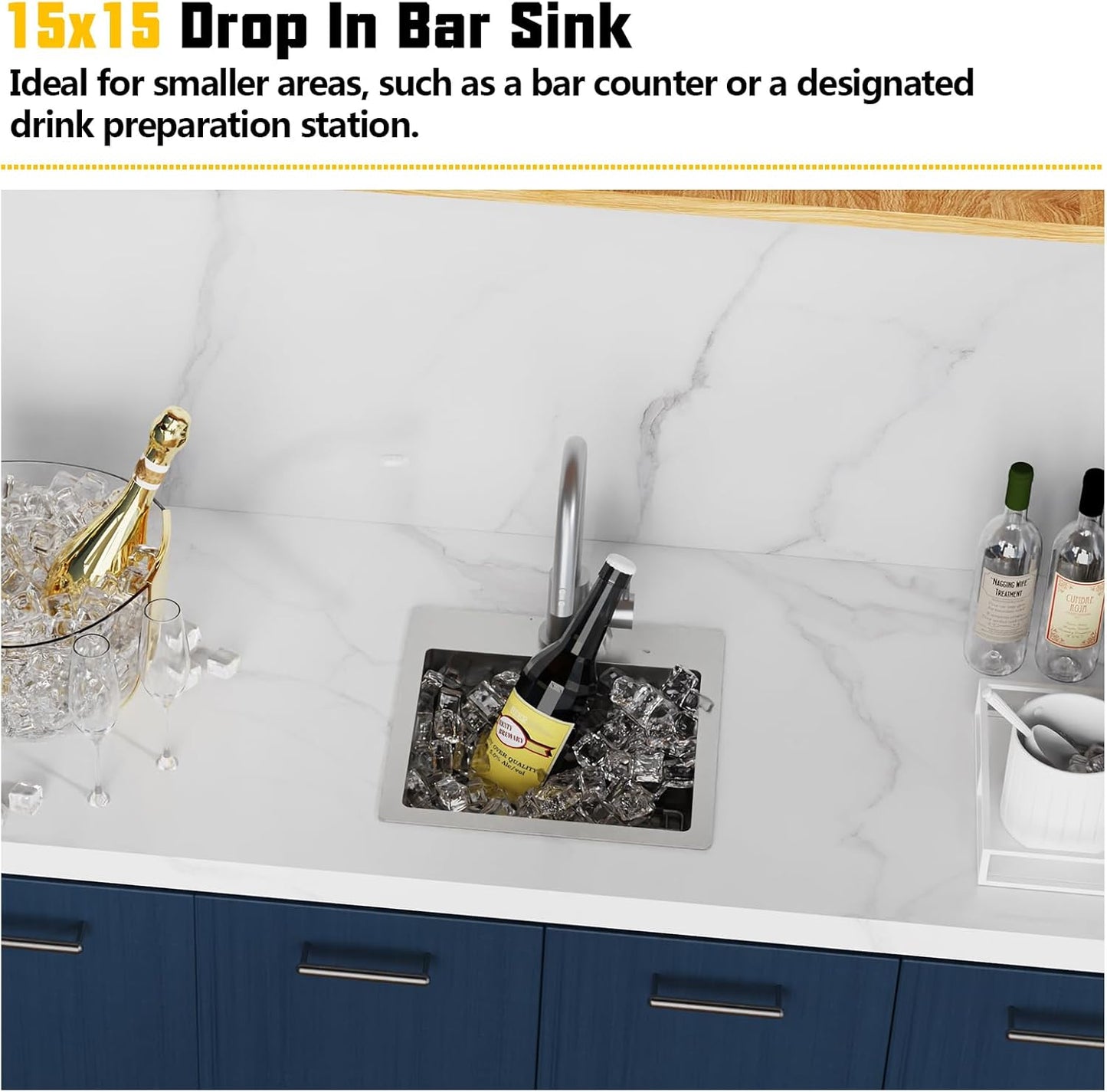 Small Kitchen Sink,15x15 Inch Bar Sink Stainless Steel Drop In Small Kitchen Sink Ideal Choice For Small Space Nice As Toprmount Prep Sink,RV Kitchen Sink With Bottom Grid,Soap Mat And Drain Assembly